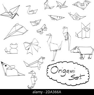 Doodles Set von Origami Hand gezeichnet Vektor. Stock Vektor