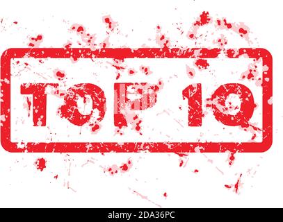 Roter grunge Bürostempel mit Text top 10 isoliert auf weißem Hintergrund. Stock Vektor