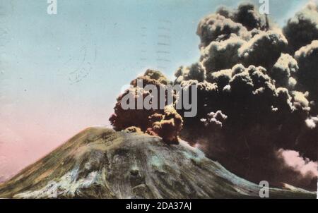 Vintage Postkarte von Neapel, Vesuv Eruption von 1944. Stockfoto