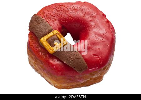 Weihnachtsmann Yumnuts, Kreuzung zwischen einem Donut und ein Yum Yum von M&S in-Store Bäckerei unverwickelt isoliert auf weißem Hintergrund Stockfoto