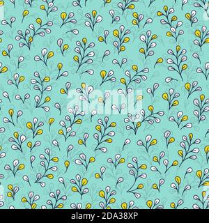Blätter Hintergrund, Vektor floral Blätter nahtlose Muster. Retro-Farben - türkis, senfgelb Stock Vektor