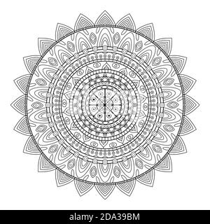Schwarz-weißes zentangle Mandala-Muster zum Färben. Mandala Vorlage für Erwachsene zum ausmalen. Geometrischer Rundschmuck. Vektor EPS8 Stock Vektor