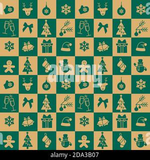 Weihnachten Grün und gelb nahtlose Fliesenmuster Stock Vektor