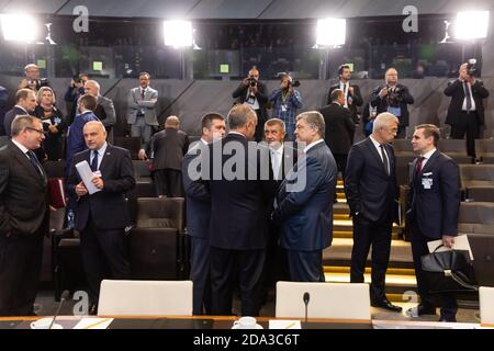 BRÜSSEL, BELGIEN - 12. Jul 2018: Der ukrainische Präsident Petro Poroschenko während des NATO-Militärbündnisses-Gipfels in Brüssel Stockfoto