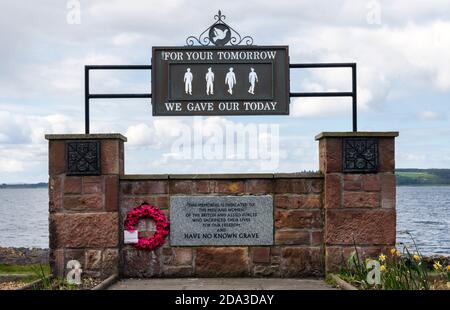 Kriegsdenkmal für die Vermissten im Zweiten Weltkrieg an der Westküste der Isle of Great Cumbrae, Strathclyde, Schottland, Großbritannien Stockfoto