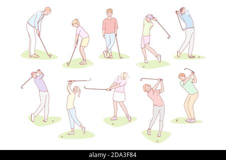 Menschen spielen Golf Set Konzept Stock Vektor