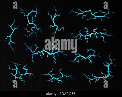 Bodenrisse mit magischem blauem Licht, Zauberspruch Konzept. Stock Vektor