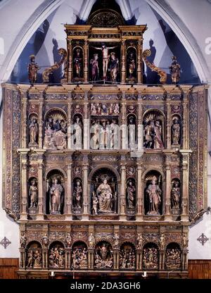 RETABLO MAYOR - SIGLO XVI. AUTOR: GIL MORLANES EL JOVEN. Lage: MARIENKIRCHE. Tauste. Saragossa Zaragoza. SPANIEN. Stockfoto