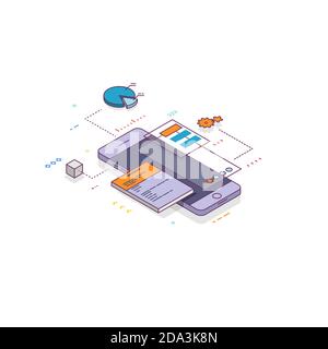 Isometrischer Stil der Mobiltelefon-Leitung Stock Vektor