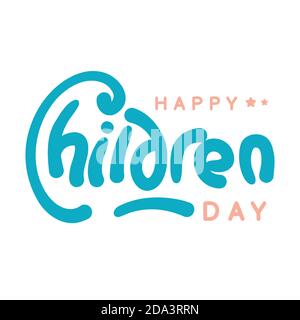 Happy Children's Day Grußkarte. Doodle Buchstaben auf weißem Hintergrund mit Kind Stil. Vektorgrafik Stock Vektor