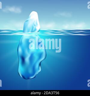 Eisberg schwimmt zwischen Eisschollen im blauen antarktischen Meer. Stock Vektor