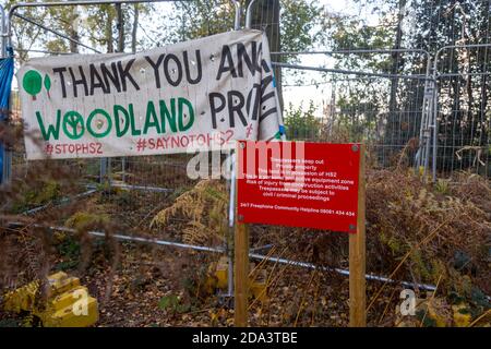 HS2 Baustelle Crackley Woods, Kenilworth, Warwickshire, England, UK, November 2020 Stockfoto