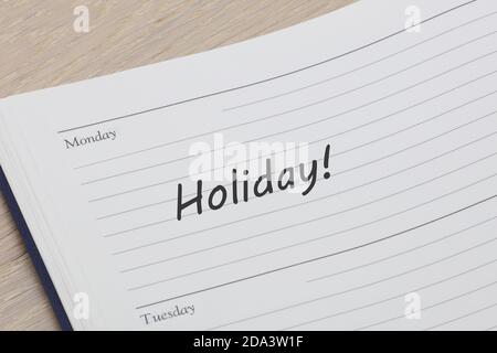 Erinnerungsnotiz für Feiertage in einer Kalenderseite Stockfoto