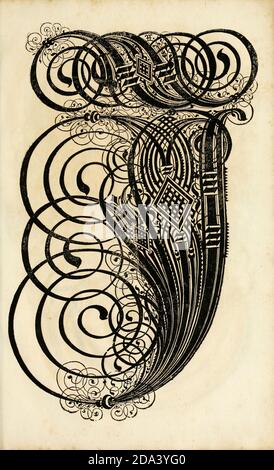 Brief und Ornamente von 1655, Kalligraphie, Design, Tinte, Pinsel, Schreiben Stockfoto