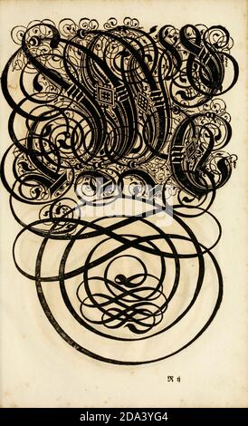 Brief und Ornamente von 1655, Kalligraphie, Design, Tinte, Pinsel, Schreiben Stockfoto
