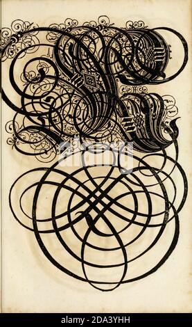 Brief und Ornamente von 1655, Kalligraphie, Design, Tinte, Pinsel, Schreiben Stockfoto