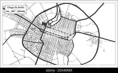 Ciego de Avila Cuba Stadtplan in Schwarz und Weiß Farbe im Retro-Stil. Übersichtskarte. Vektorgrafik. Stock Vektor