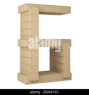 Nummer 6 aus laminiertem Furnierholz isoliert auf weiß. 3d-Rendering Stockfoto
