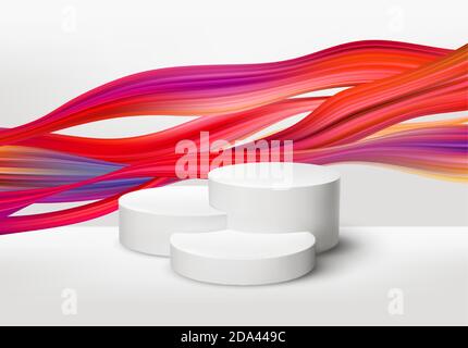 3d realistische weiße Sockel auf weißem Hintergrund mit Farbe Pinsel Farbe. Leere Raum Design trendige Mockup-Szene für Produkt. Vektorgrafik Stock Vektor