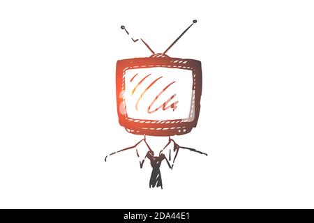 Konzept der Massenmediensucht Skizze. Von Hand gezeichneter isolierter Vektor Stock Vektor