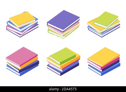 Buchstapel isometrisch - Vektor-Illustration Satz von Stapeln liegen bunte Papier Lehrbücher mit Hardcover. Stock Vektor