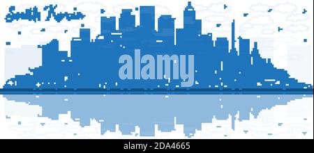 Skizzieren Sie die Skyline von Südkorea mit blauen Gebäuden und Reflexionen. Vektorgrafik. Tourismuskonzept mit historischer Architektur. Südkorea. Stock Vektor