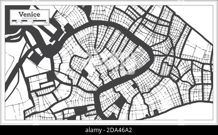 Venedig Italien Stadtplan in Schwarz und Weiß Farbe im Retro-Stil. Übersichtskarte. Vektorgrafik. Stock Vektor