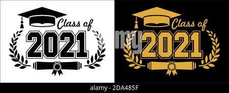 Lettering Klasse von 2021 für Grußansage, Einladungskarte. Text für Abschlussdesign, Gratulation Veranstaltung, T-Shirt, Party, High School oder College Gradua Stock Vektor