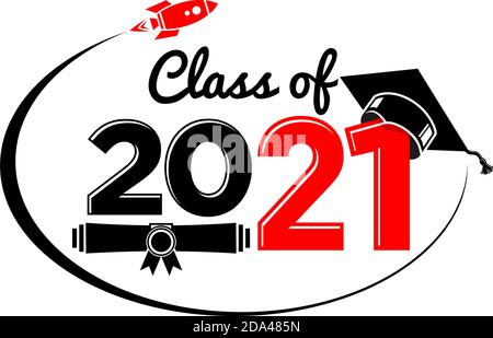 Lettering Klasse von 2021 für Grußansage, Einladungskarte. Text für Abschlussdesign, Gratulation Veranstaltung, T-Shirt, Party, High School oder College Gradua Stock Vektor