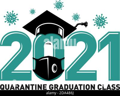 Quarantäne-Abschlussklasse von 2021. Konzept für Flyer, Grußkarte, Prom Einladungen, T-Shirt Uniform Embleme. Vektor auf transparentem Hintergrund Stock Vektor