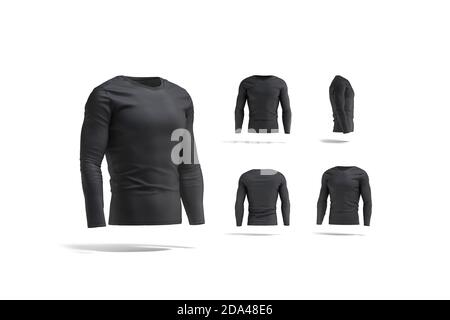 Blank schwarzes Langarm T-Shirt Mockup, verschiedene Ansichten Stockfoto