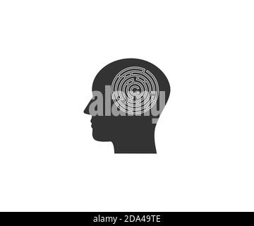 Kopf, Labyrinth, Strategie-Symbol auf weißem Hintergrund. Vektorgrafik. Stock Vektor