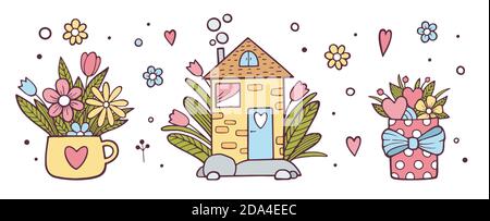 Handgezeichneter Doodle Liebe und Gefühle Sammlung Vektor-Illustration skizzenhafte Liebe Ikonen große Set von Symbolen für Valentinstag, Muttertag, Hochzeit, Liebe Stock Vektor