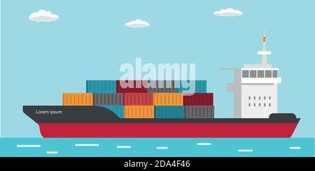 Containerschiff im Meer, Schiffstransport Stock Vektor