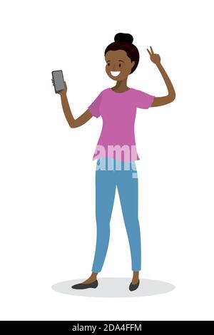 Hübsche junge afroamerikanische Frau macht Selfie Stock Vektor