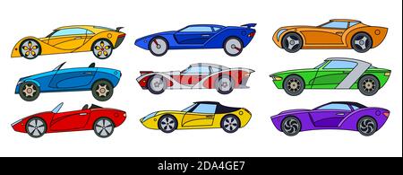 Satz von Rallye mehrfarbigen Autos. Vektorgrafik Stock Vektor