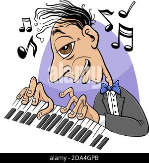 Cartoon-Illustration des Musikers Pianist spielt das Klavier Stock Vektor