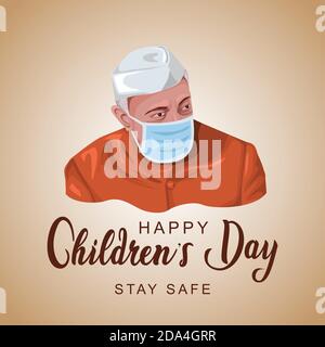 Happy Children's Day wird in Indien am November-14 Jawaharlal Nehru Geburtstag gefeiert. Erster Premierminister von Indien. vektor-Illustration. Covid 19, Stock Vektor