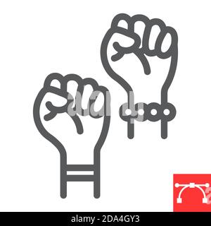 Kämpfen für Rechte Linie Symbol, Faust und Feminismus, Frauen Protest Zeichen Vektor Grafik, editierbare Strich lineare Symbol, eps 10. Stock Vektor