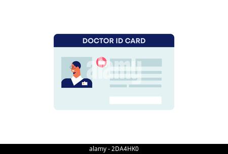 Vorlage für einen medizinischen Personalausweis. Personalausweis mit sicherem Pass persönliche Informationen des Charakters mit Foto und Unterschrift. Stock Vektor