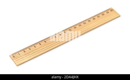 Holzlineal 20 Zentimeter isoliert auf weiß Stockfoto