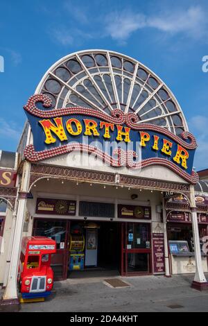 Eintritt zum North Pier in Blackpool August 2020 Stockfoto