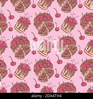 Geburtstag Hochzeit lecker lecker Dessert Kuchen Illustration nahtlose Muster Stock Vektor
