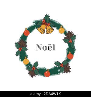 Vintage Weihnachtskranz mit Zapfen, Kugeln und Stechblättern. Stock Vektor