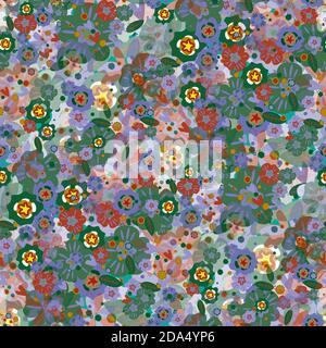 Handzeichnen viele Blumen von nahtlosen mehrfarbigen Muster. Stockfoto