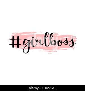 Hashtag Mädchen Boss trendy Hand gezeichnet Schriftzug mit rosa Pinselstrich auf dem Hintergrund. Pinsel Kalligraphie Vektor Illustration isoliert auf weißem Hintergrund Stock Vektor