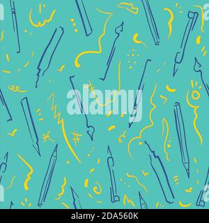 Schreibwerkzeuge und Scribbles. Nahtloses Vektormuster Stock Vektor