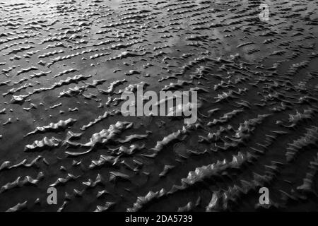 Strandsand bei Ebbe und natürliche Wellenmuster. Stockfoto