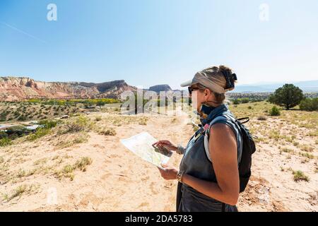 Erwachsene Wanderin, Ghost Ranch, New Mexico Stockfoto