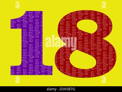 Nummer in der Nummer achtzehn Spaß Design für decoratio Stockfoto